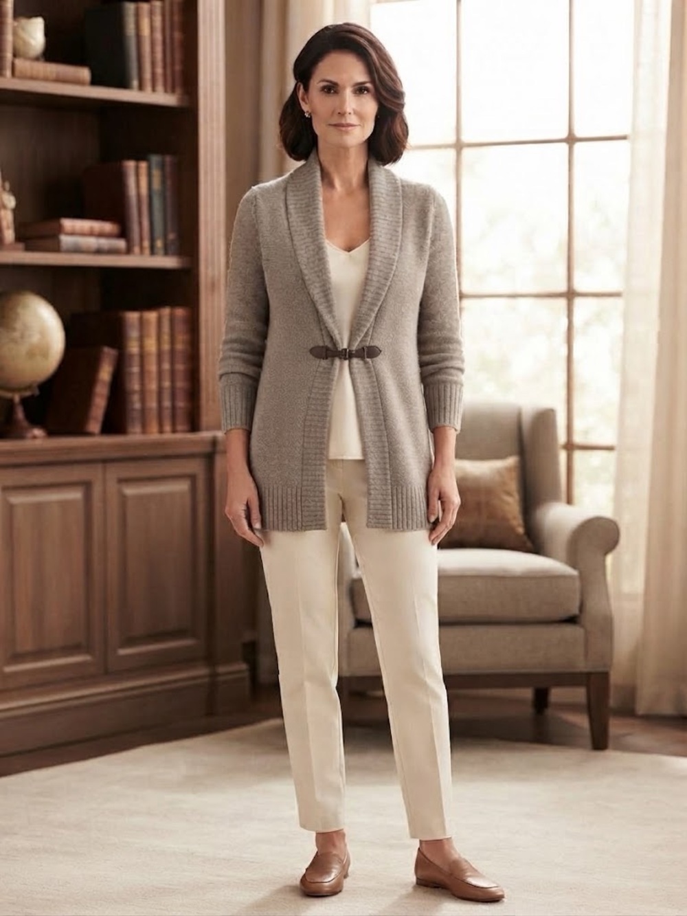 Rani Arabella Cashmere Cardigan in Brown Size Large With Leather Bit Closure - Picture 11 of 11
